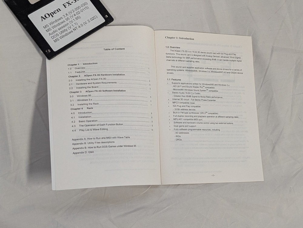 AOpen FX-3D Enhanced Audio ~ Manual and Windows DOS Software ~ No HW