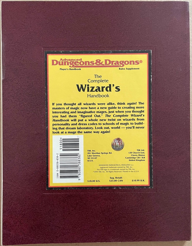 The Complete Wizard's Handbook PHBR4 2115 AD&D 2e