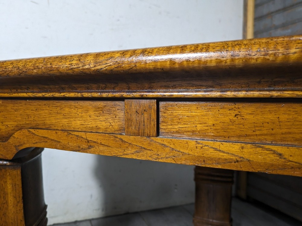 Vintage Rustic Carved Oak Wood Triangular Side Table Spanish Colonial Style