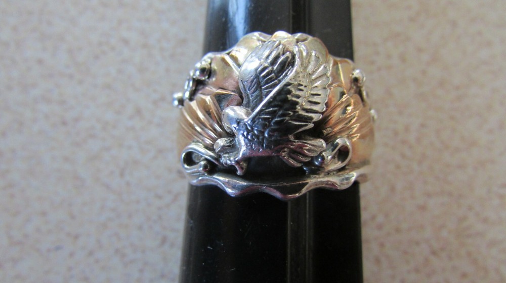 NEW EAGLE GOLD OVERLAY W/S.S. EAGLE RING/BAND RAISED & EAGLE SEE SIZES BELOW
