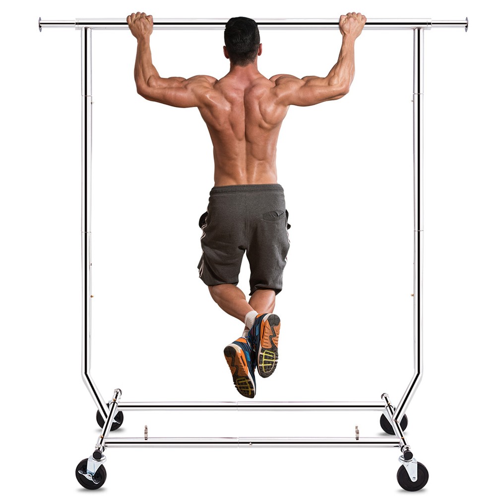 HOKEEPER 250lbs Sing Rail Adjustable Collapsible Rolling Clothes Garment Racks