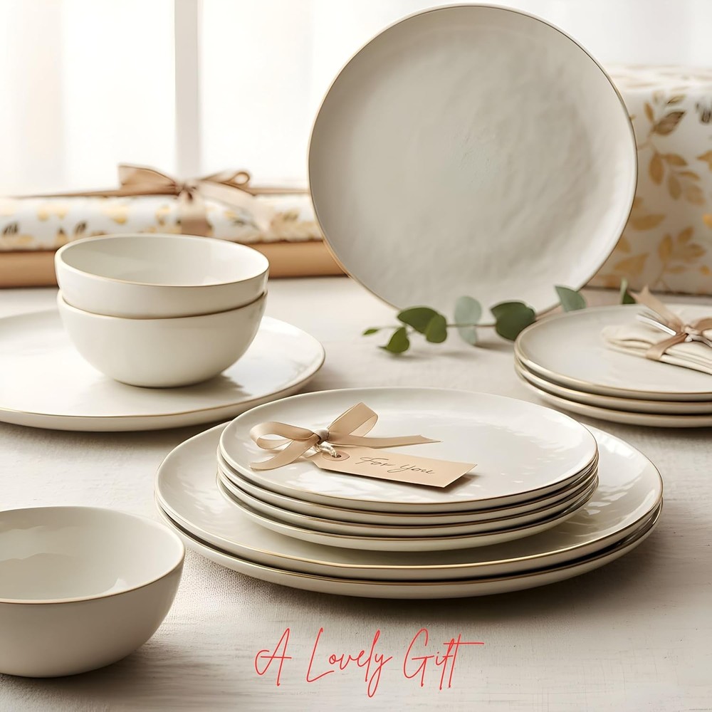 Sango 12-Piece Lightweight Stoneware Dinnerware Set for 4, Glossy Vanilla White