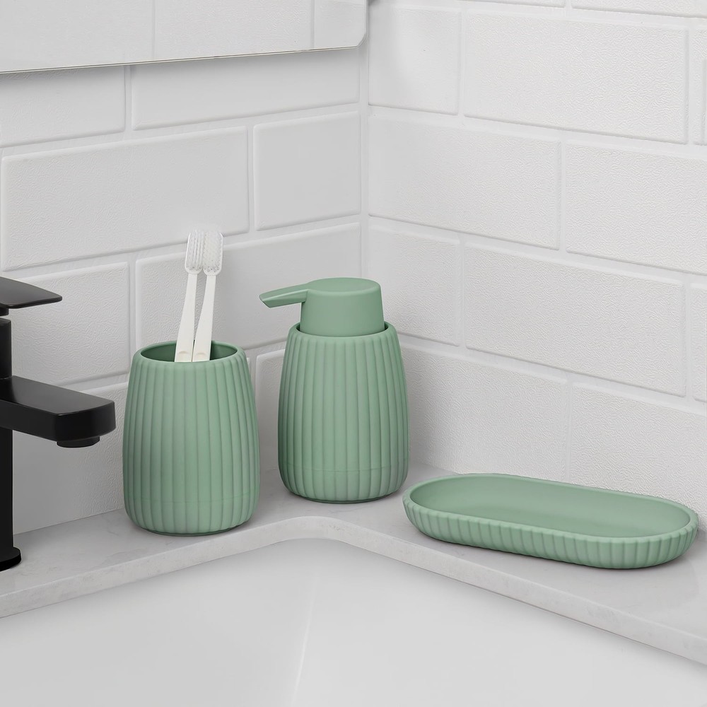 Mainstays Rubberized Plastic Ribbed Soap Pump, Green