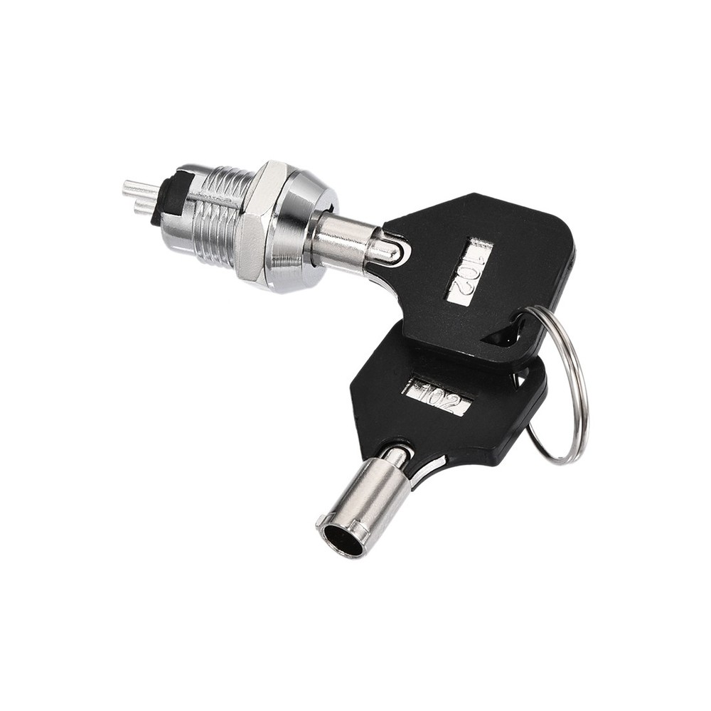 12mm 2 Positions Key Locking Push Button Switch With 2 Keys NO-OFF Silver 2pcs