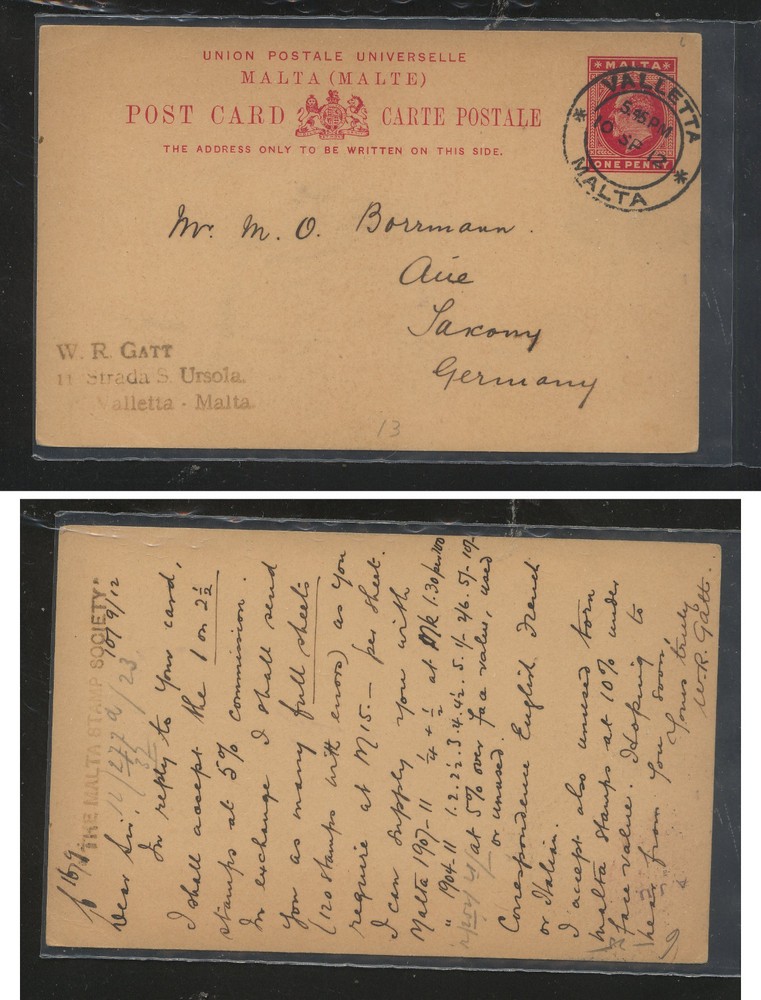 Malta  postal  card  to  Germany   1912           KL0530