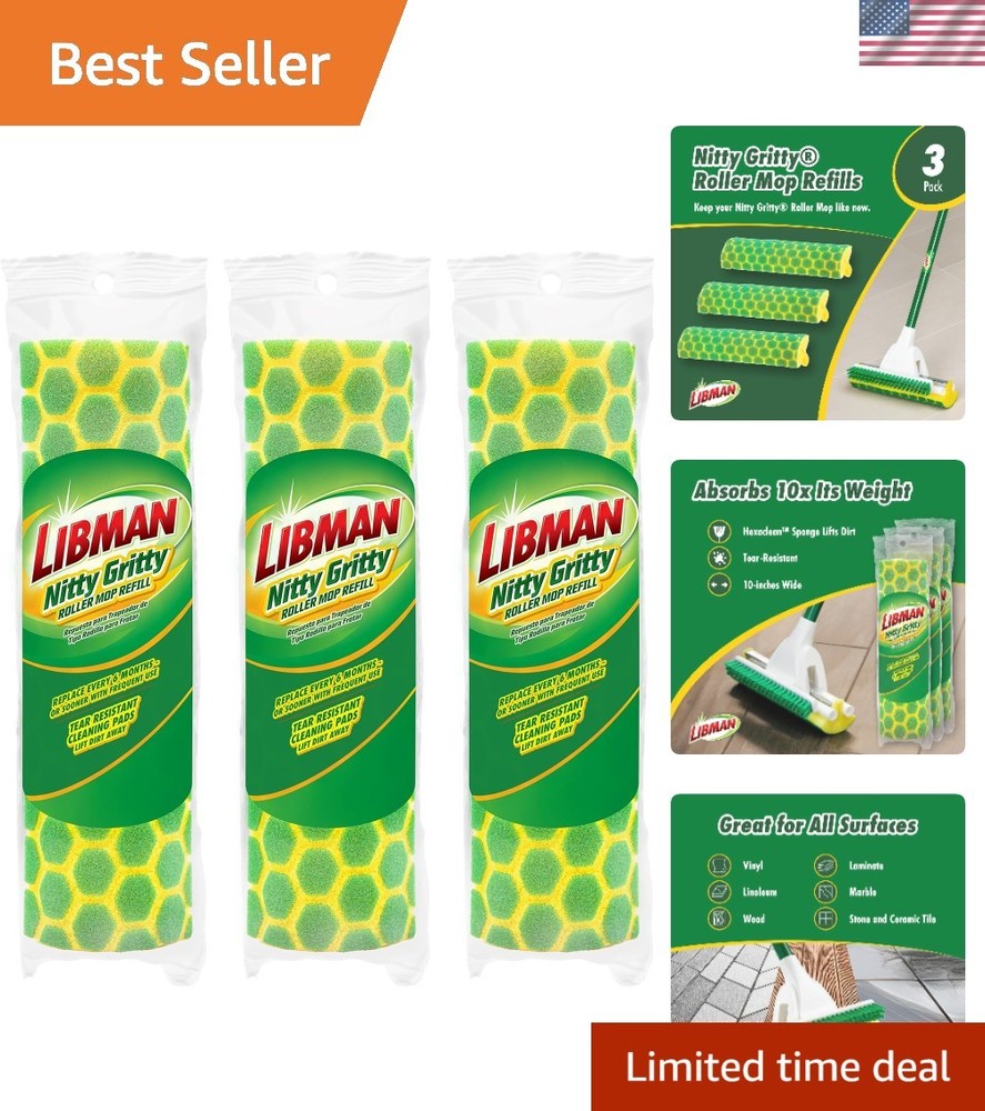 3 Durable Nitty Gritty Roller Mop Refills - Eco-Friendly Floor Cleaning Solution