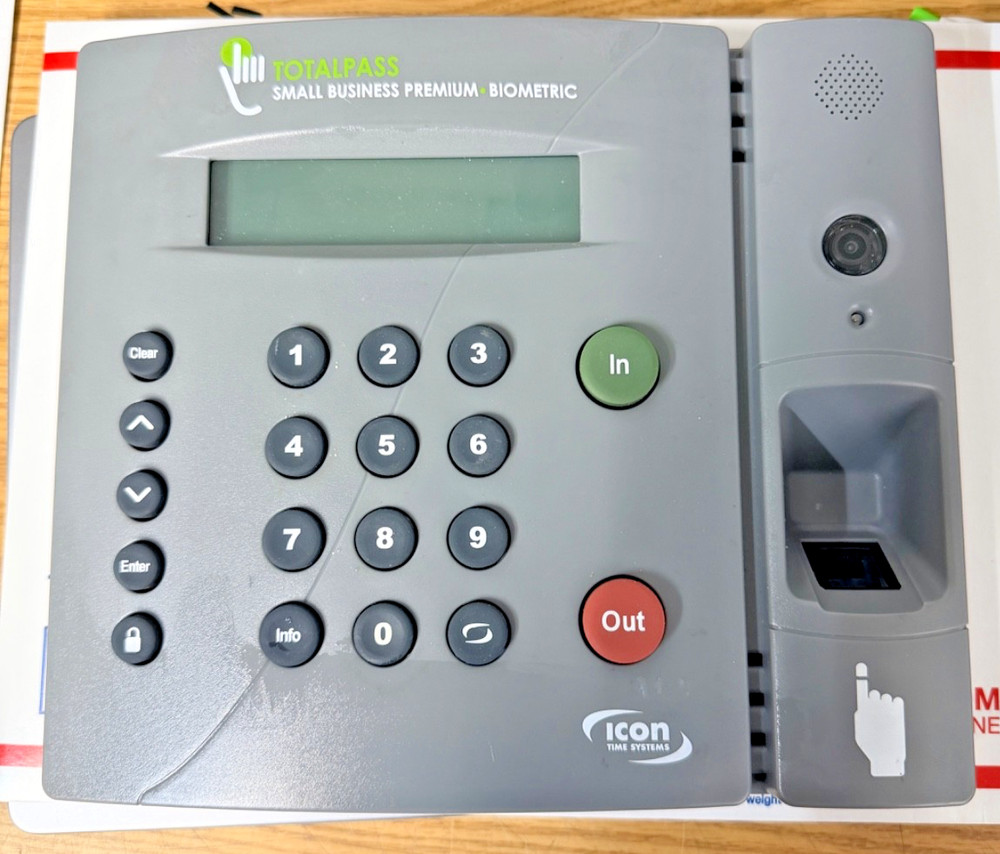TotalPass Premium Biometric Time Clock with power adapter