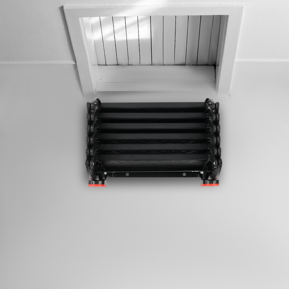 6-Step Wall Mounted Folding Ladder, Black Retractable Telescoping Step Stairs