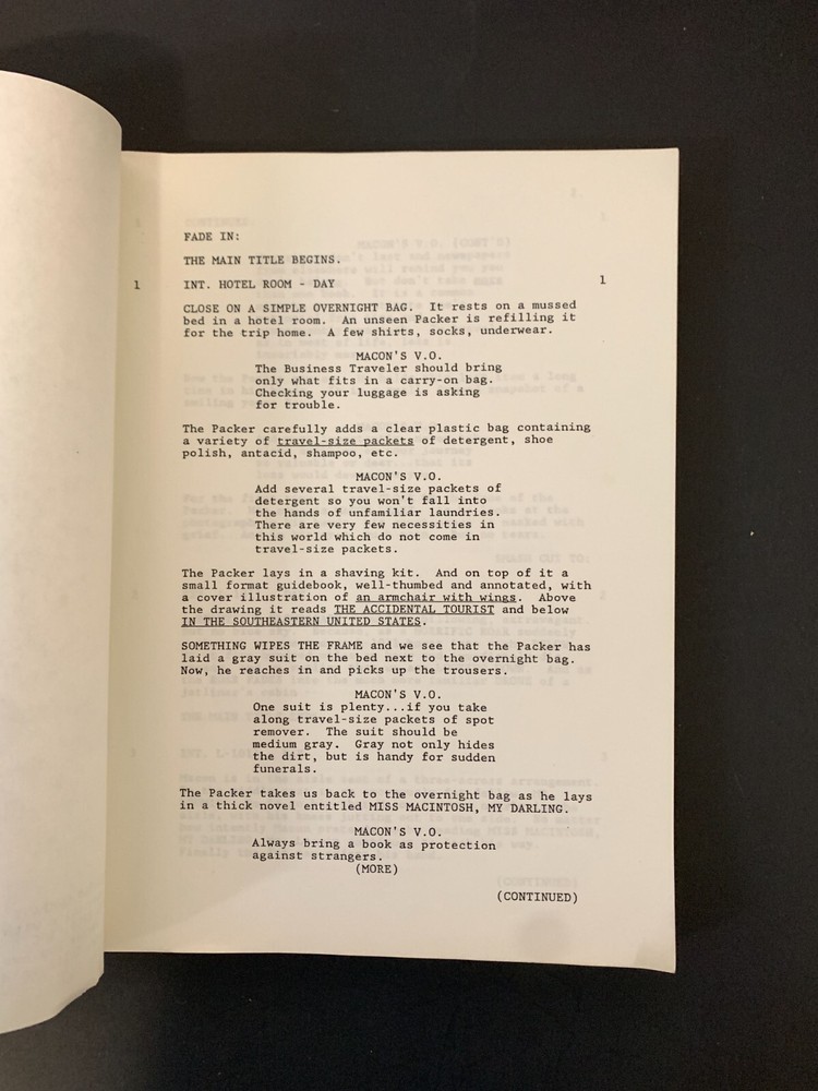 Lawrence Kasdan ACCIDENTAL TOURIST Script Final Draft 1987 Anne Tyler