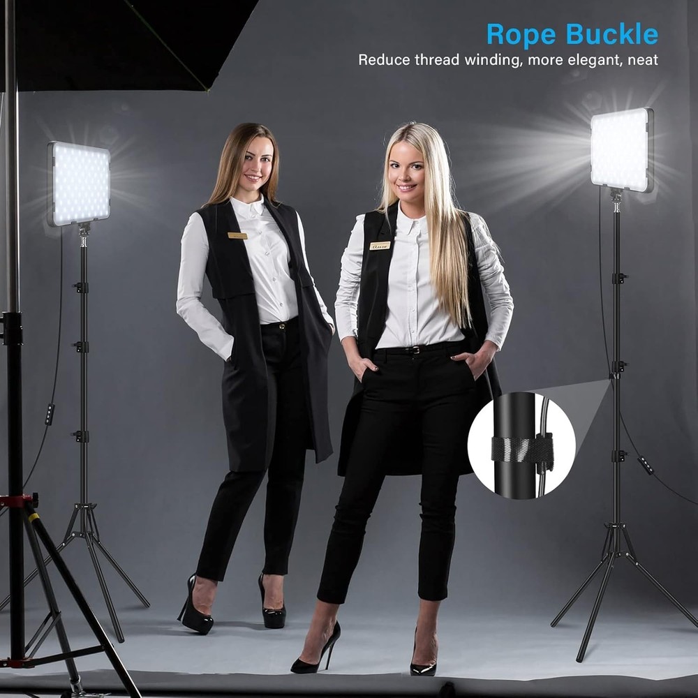 2 Pack Adjustable LED Video Light & 63" Tripod Perfect for Vlogging & Streaming