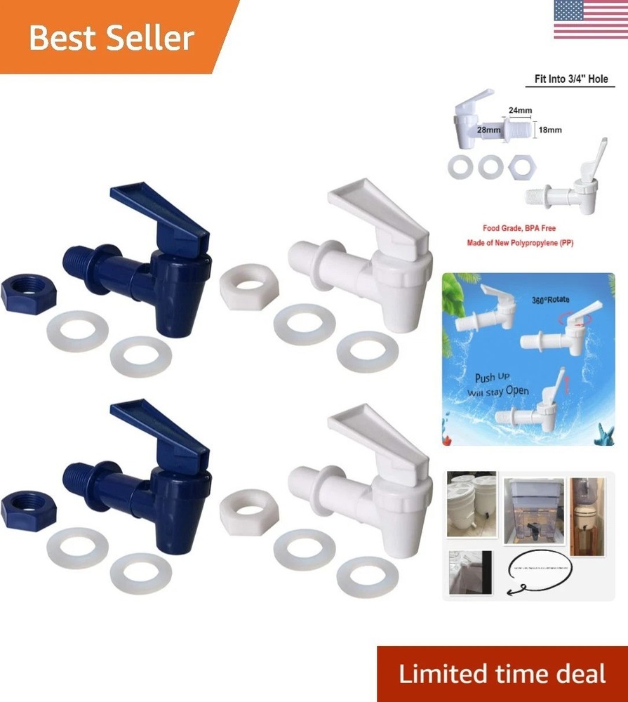 Durable Replacement Cooler Faucet Set - 4 Taps, Non-Toxic, Hands-Free Dispensing