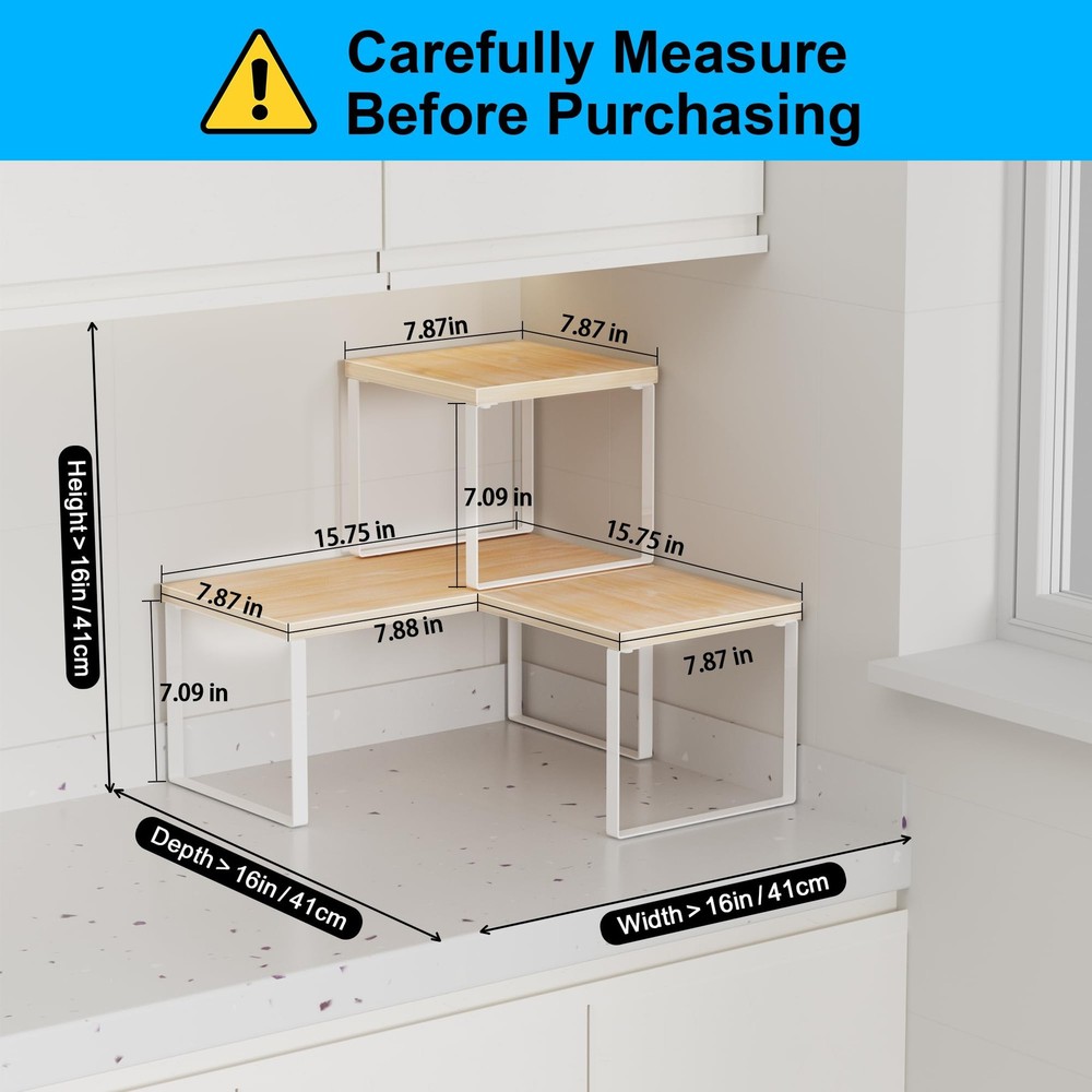 Countertop Organizer Corner Shelf, 2 Tier Adjustable Stackable Corner Shelves...