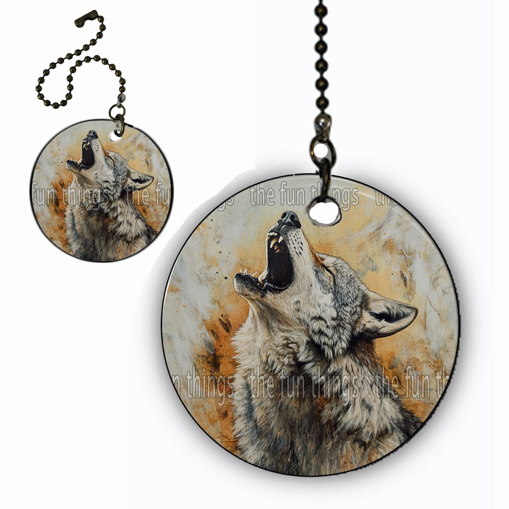 Set 2 Howling Wolf Ceiling Fan Lighting Pull Chain Extension Chain 4" + 2" Charm