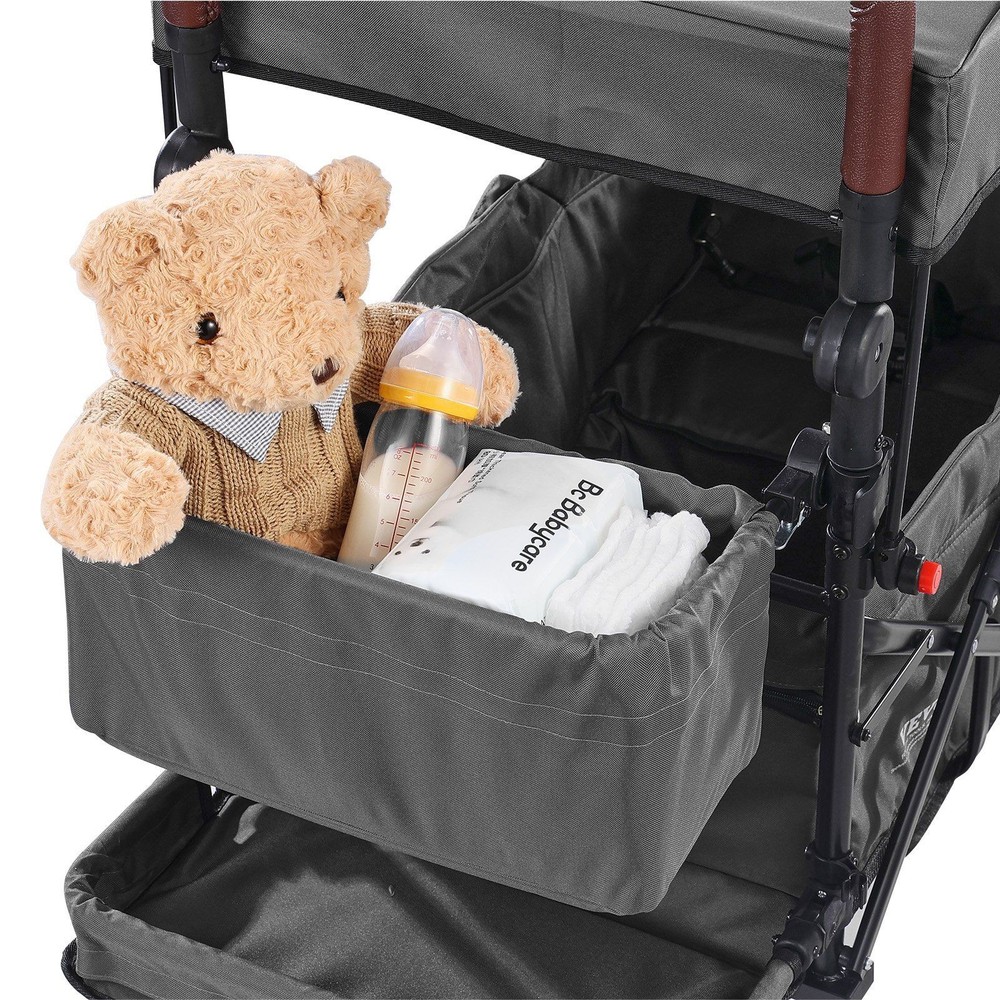 Robust Twin Seat Stroller 55lb Structural Strength Removable Top Cover Grey