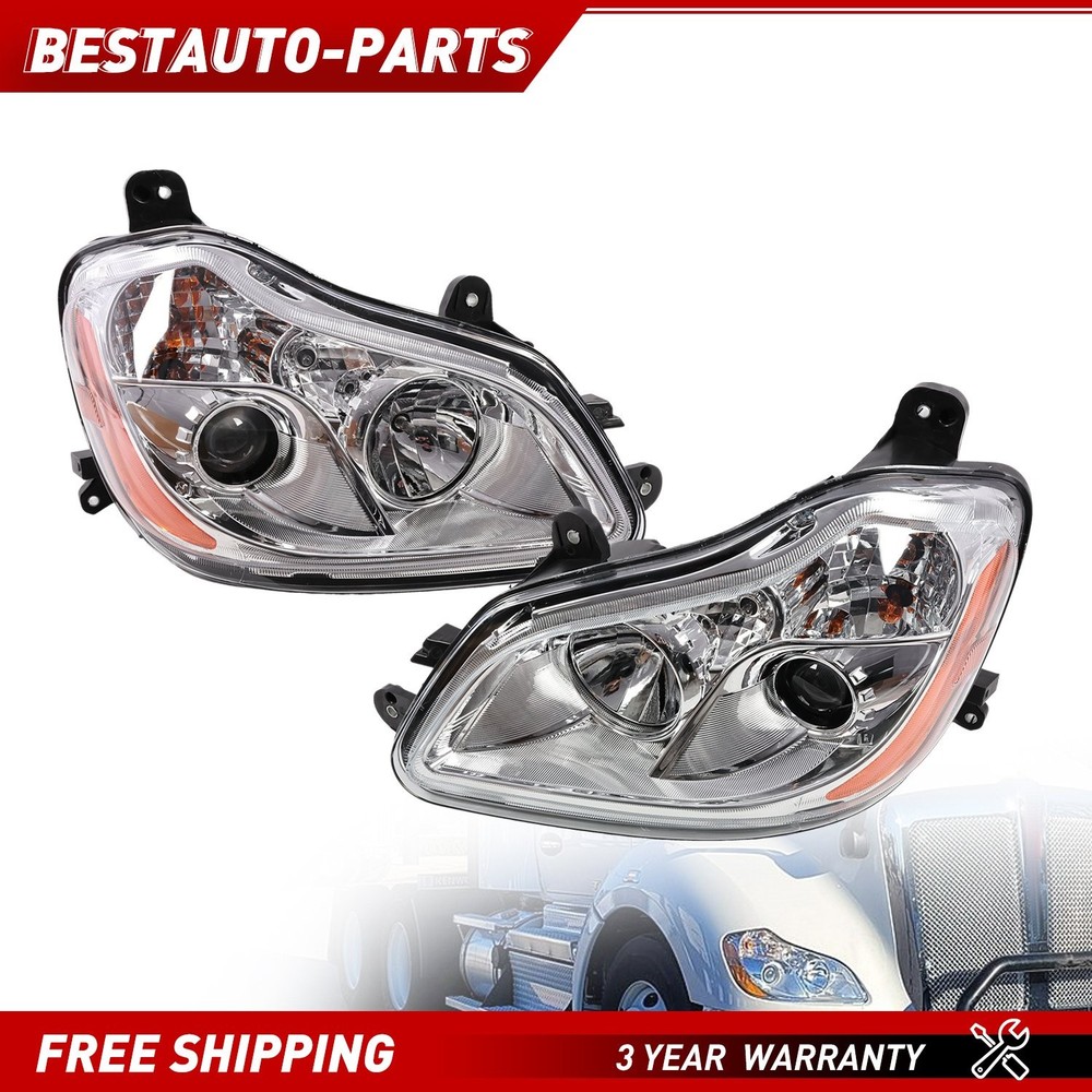 Left&Right Headlight Assembly Halogen For Kenworth T680 2013-2021 Pair