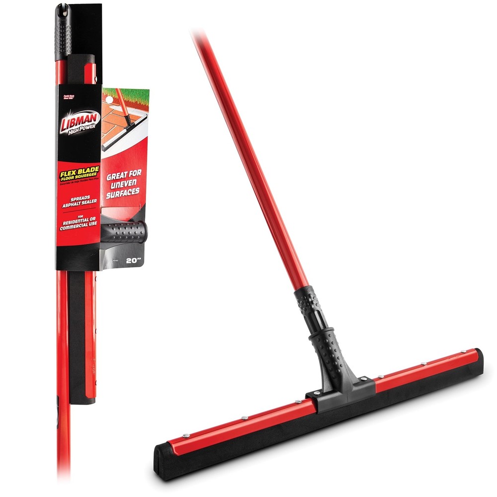 Libman 20" Rubber Flex Blade Floor Squeegee Red Steel Handle