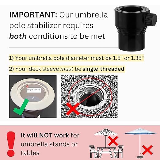 Umbrella Pole Stabilizer Reducer Threaded Adapter Insert for Baja Deck Pool