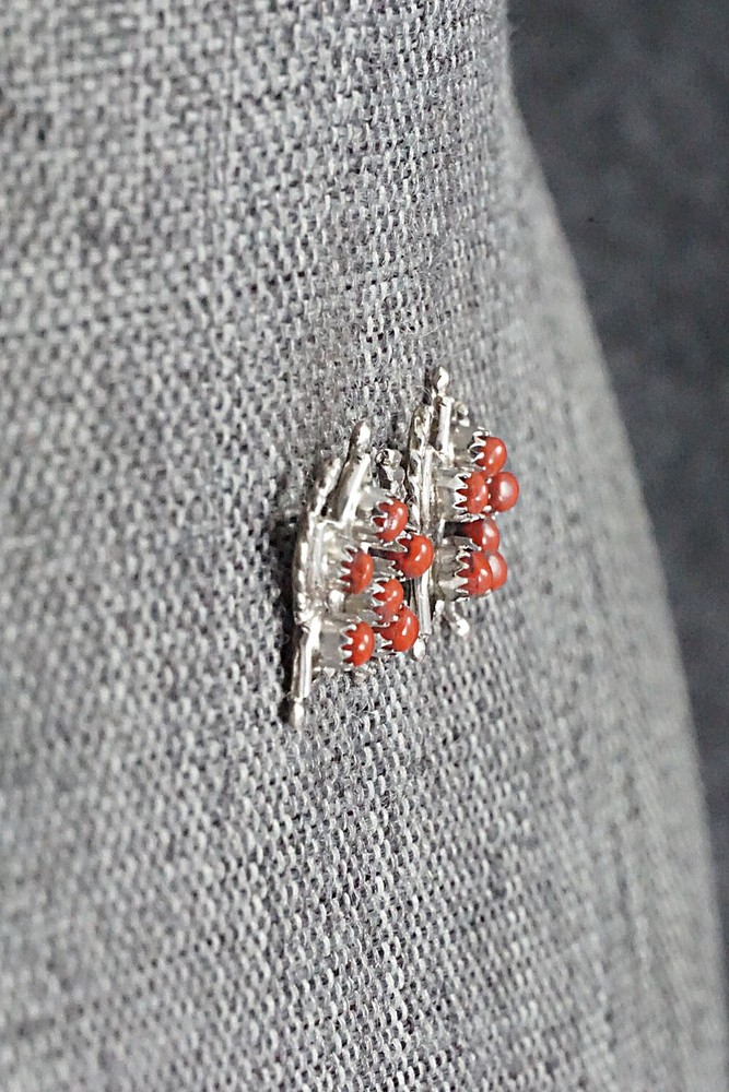 Coral & Sterling Silver Earrings - Wayne Johnson