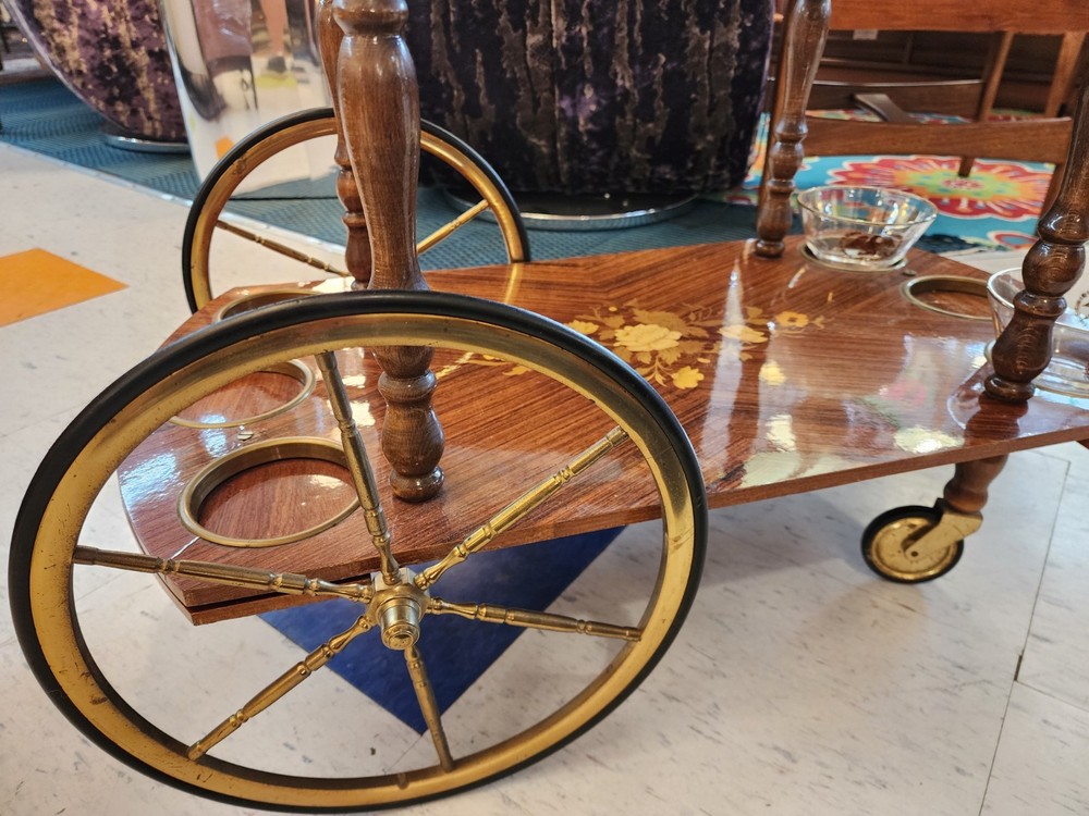 Vintage Italian Drop Leaf Bar Card Trolley