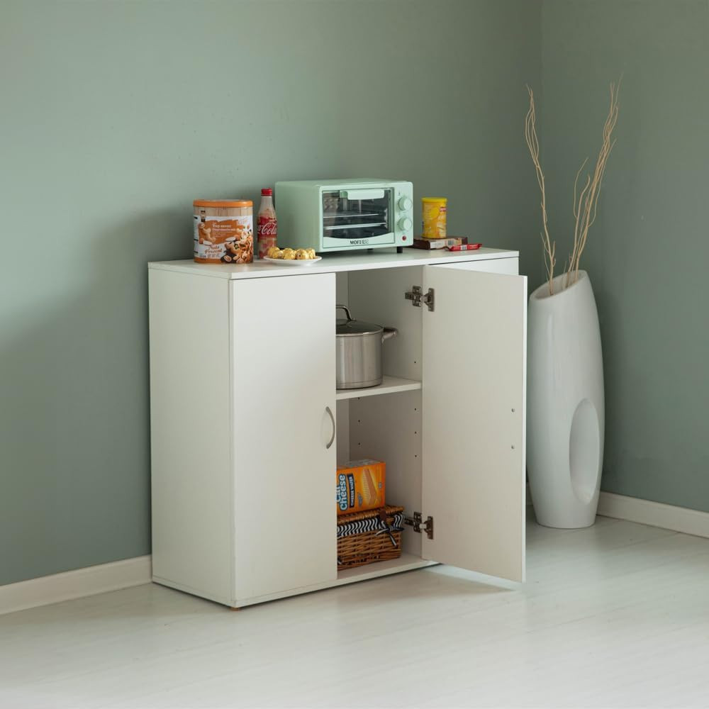 33-Inch White Sideboard Buffet Cabinet with Storage, Spacious Table Top, Large D