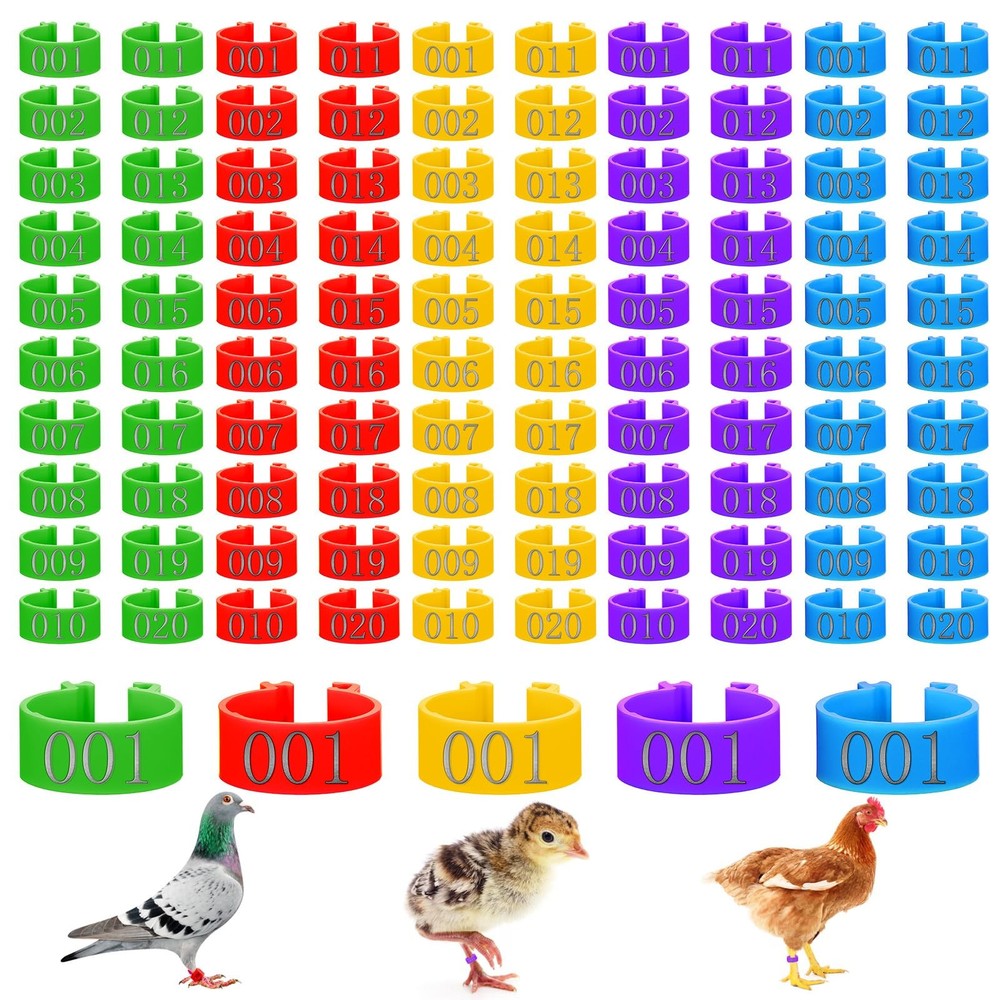 Macuezu 100 PCS Numbered Chicken Bands with Code, Plastic Colorful Chicken Le...