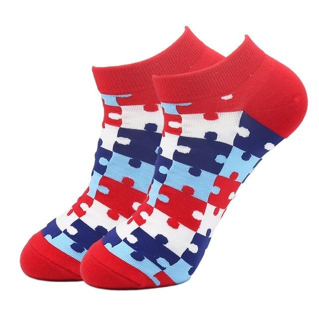 Puzzle Pattern Ankle Socks (Adult Large)