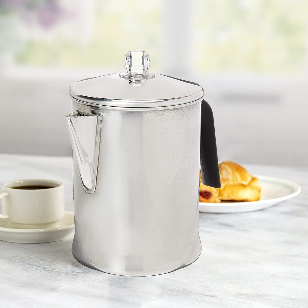 9 Cup Aluminum Stovetop Coffee Percolator Silver