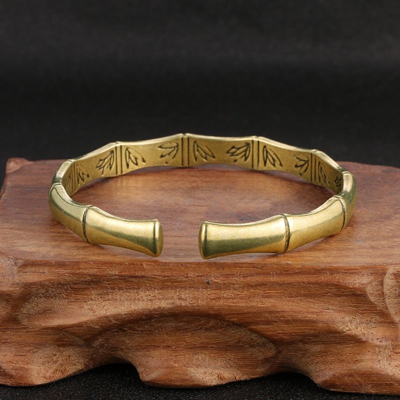 Solid Brass Vintage Bamboo Cuff Bracelet Ethnic Style Open Bangle