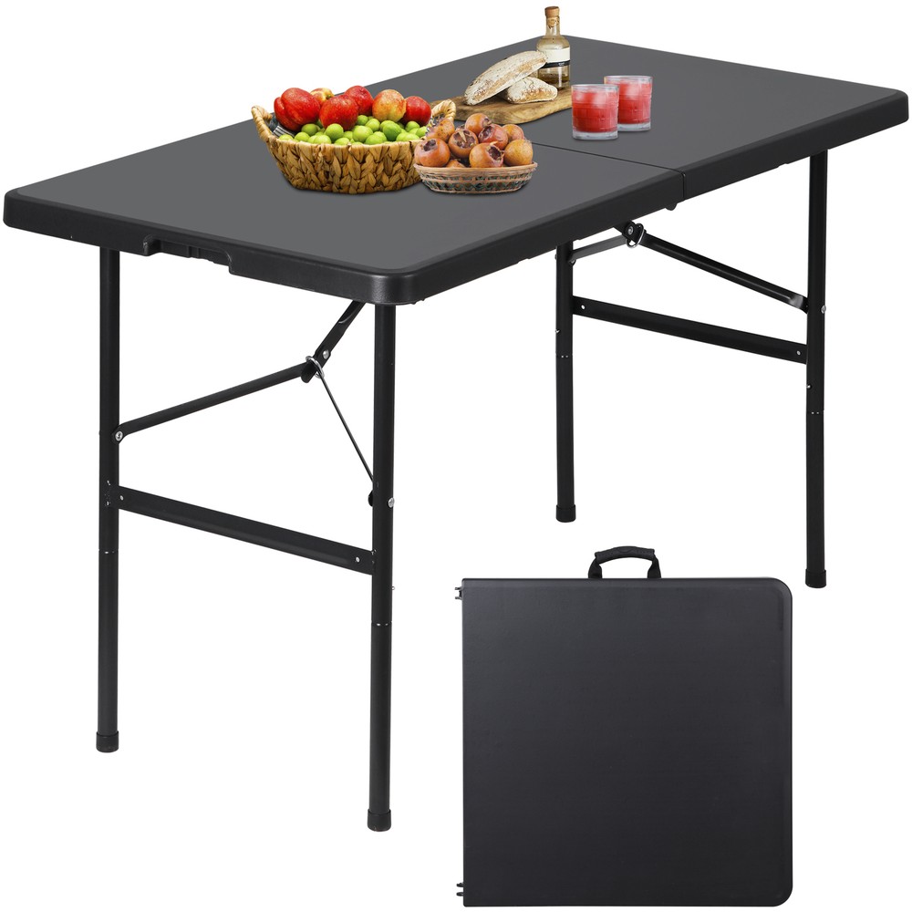 2PCS Folding Table 4FT Fold-in-Half Utility Dining Table for Camping w/ Handle