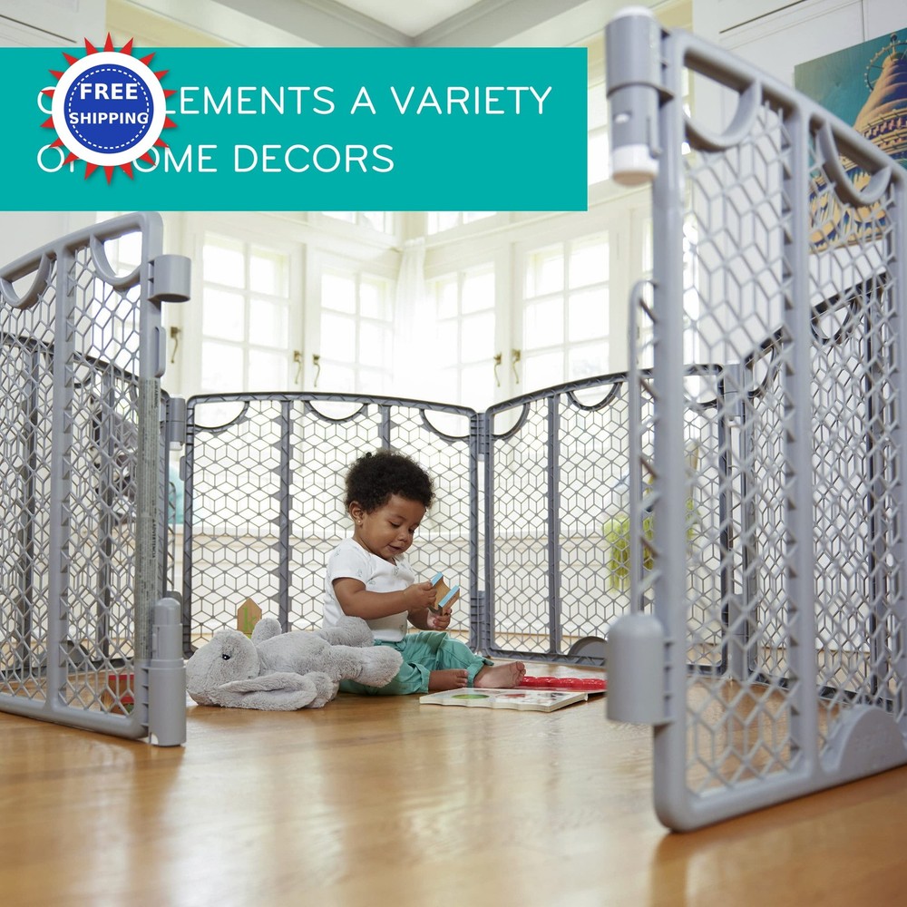 Play Space Adjustable 6 Panel Cool Gray Evenflo Versatile Area
