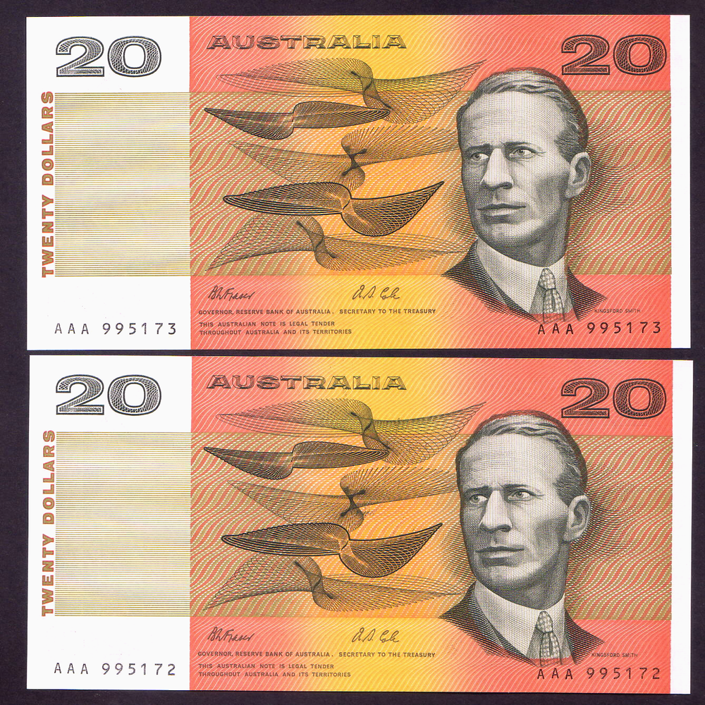 R-413i. (1991) $20 - Fraser/Cole. NPA Issue - AAA Prefix. CONSEC Pair.. UNC