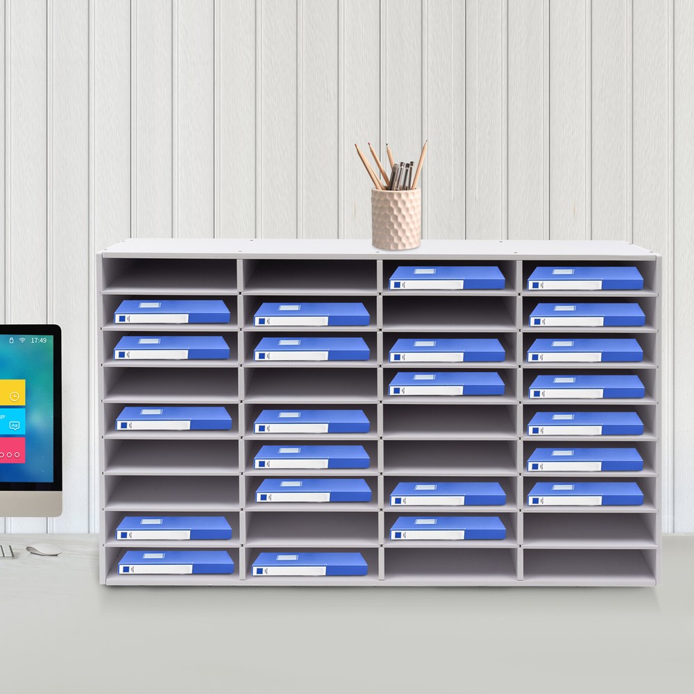 36-Compartment Literature Organizer, Durable Adjustable File Sorter, White