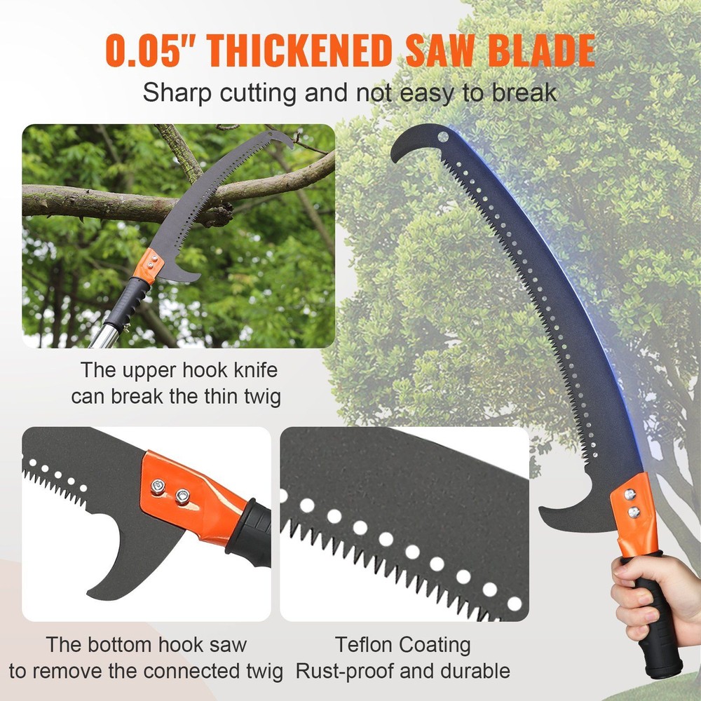 Manual Pole Saw 7.3-27ft Extendable Tree Pruner Blade High Branches Trimming