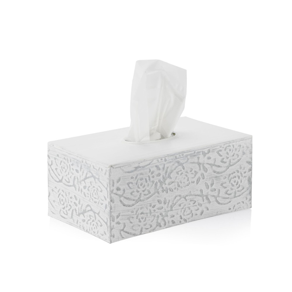 Modern Farmhouse Decorative Tissue Box Holder - Distressed White, Rustic Meta...