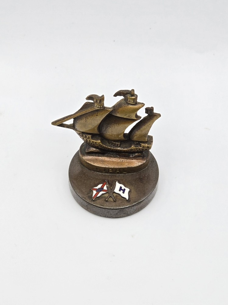 Vintage Java Pacific and Hoegh Lines Enameled Bronze Ship Paperweight 2-1/4"
