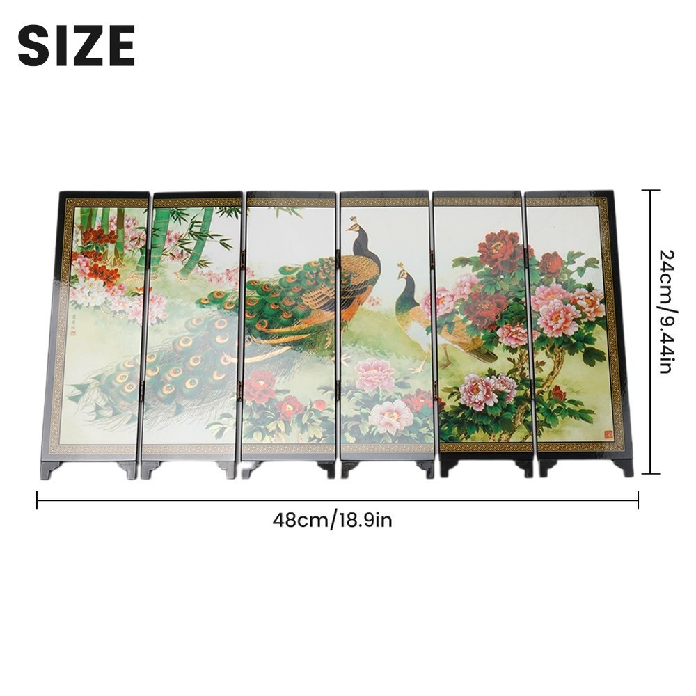 Suitable Screen Peacock Wood 6-Panel Divider Folding Ornament Partition