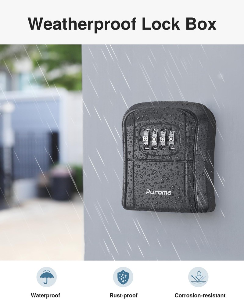 Wall-Mounted Key Lockbox with Resettable Code for Secure Key Storage Black