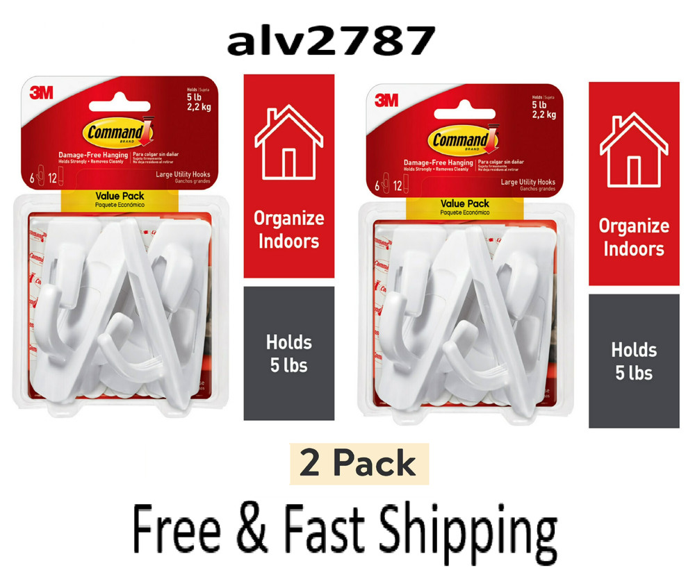 Command Large Utility Hooks, White, 2 Pack, Total 12 hooks and 24 command Strips