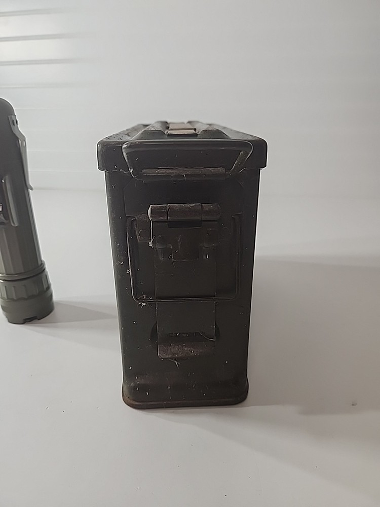 30 Caliber Ammo Box Empty Case With Military Flashlight.