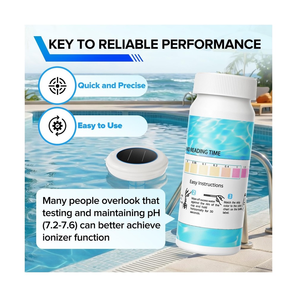 Solar Pool Ionizer, Upgraded Larger Solar Panel Copper Pool Ionizer Floater A...