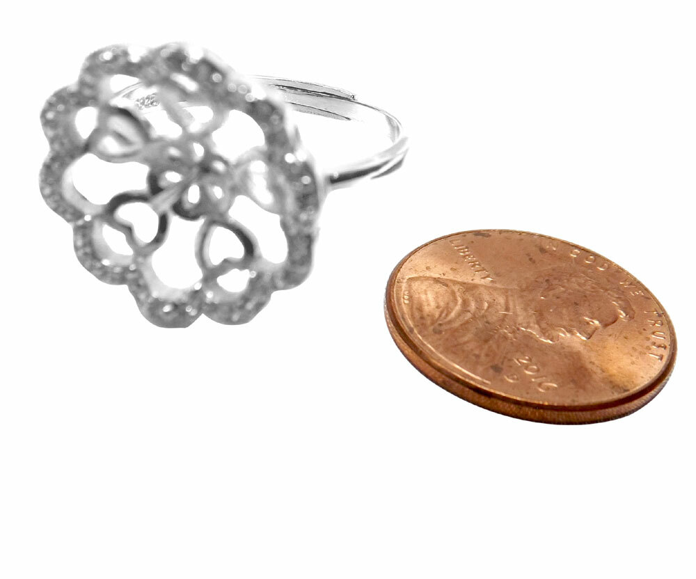 Large Flower Shaped Adjustable Pearl Ring Setting 925S Silver