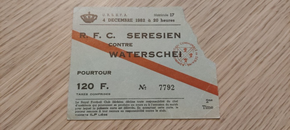 Ticket 1982 RFC Seraing vs KSV Waterschei