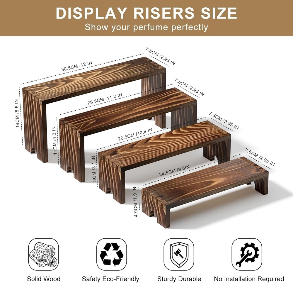 Authentic Rustic Wood Dessert Display Set – Stackable Tiered Risers for Parties