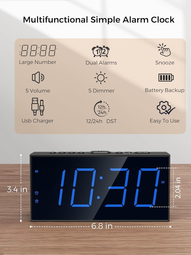Versatile LED Alarm Clock with Large Display, Adjustable Volume & Battery Backup