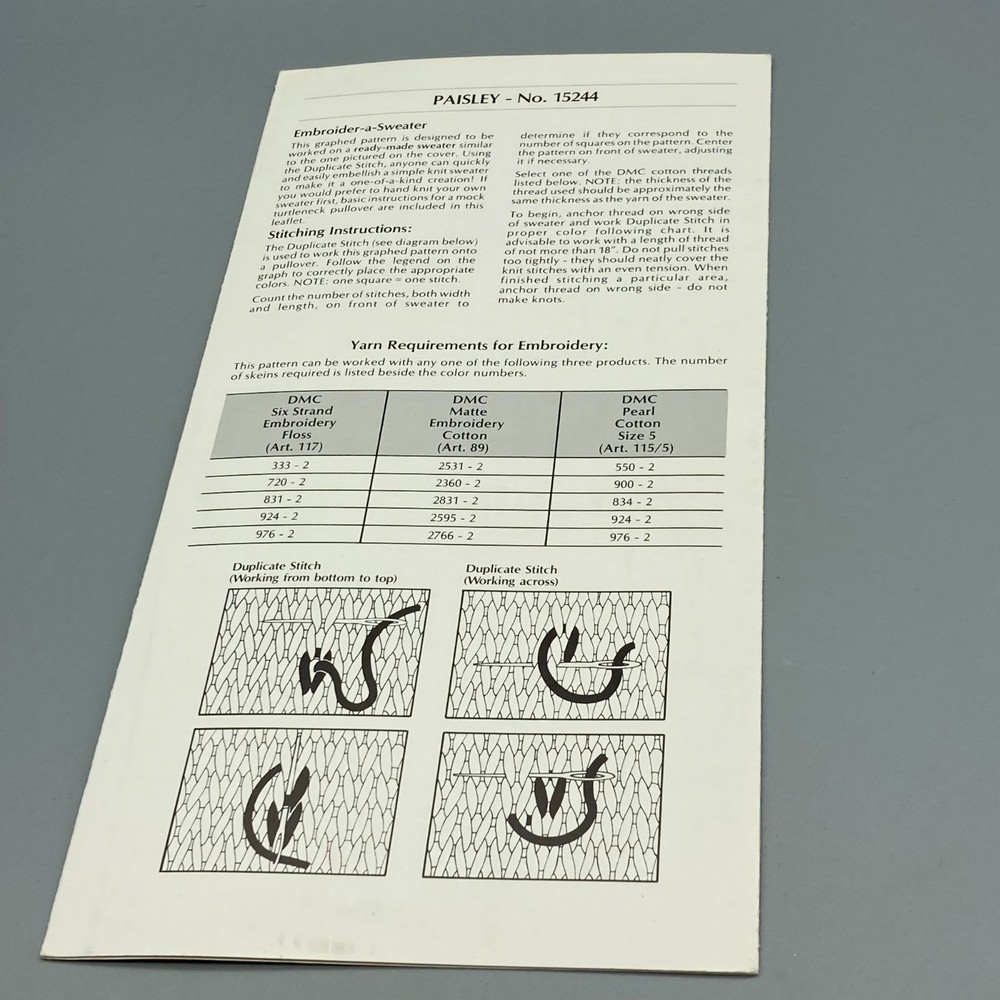 Vintage Embroider a Sweater Pattern Paisley No 15244, Basic Pullover with Mock T