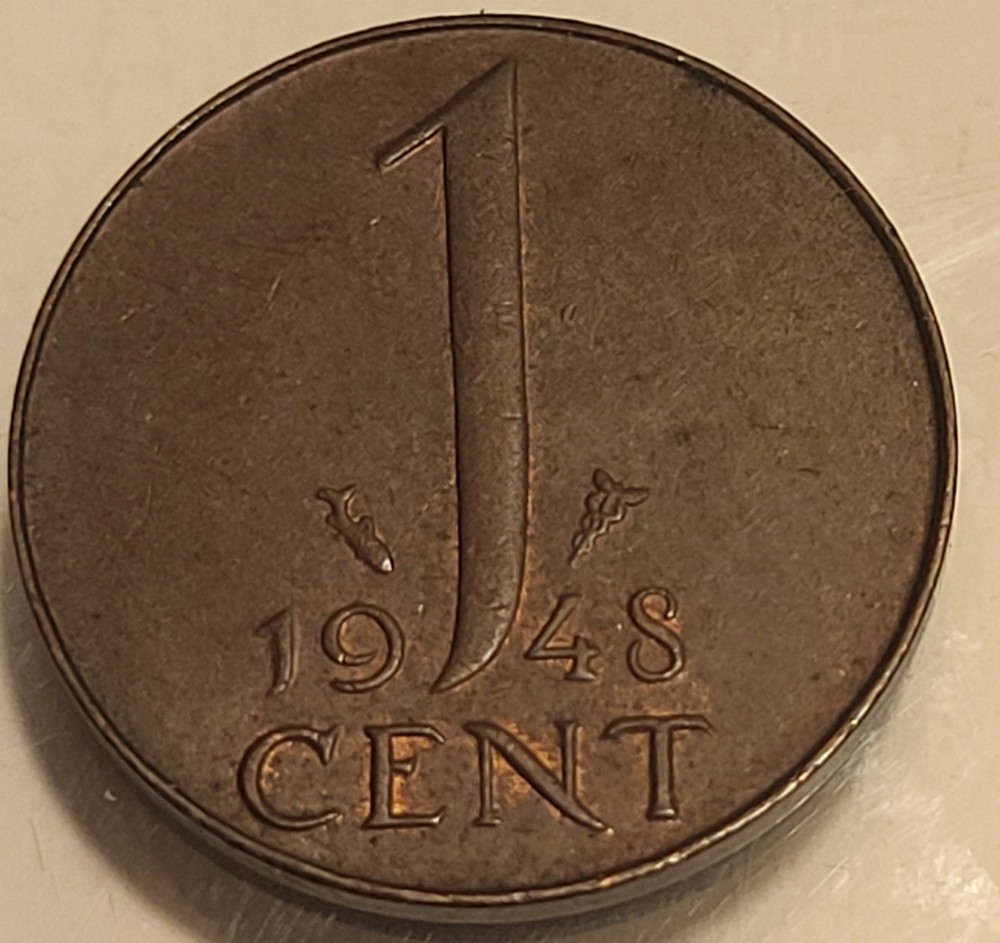1948 Netherlands 1 Cent Coin! Beautiful Red Tone!
