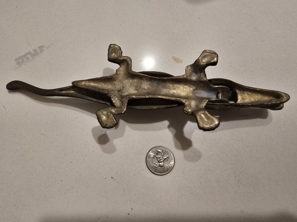 Vintage Brass Bronze Alligator Crocodile Reptile Nutcracker Nut Cracker 8”