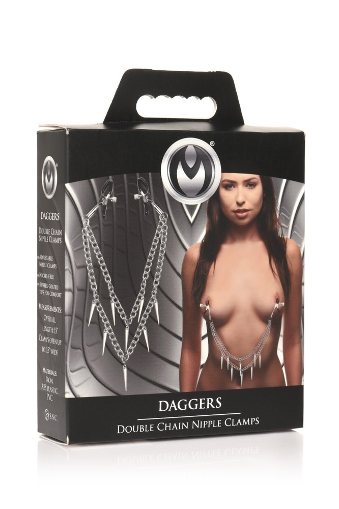 Master Series Daggers Double Chain Nipple Clamps - Silver
