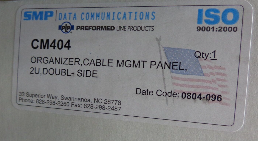 SMP/ ISO CM404 ORGANIZER CABLE MGMT PANEL 2U DOUBL SIDE