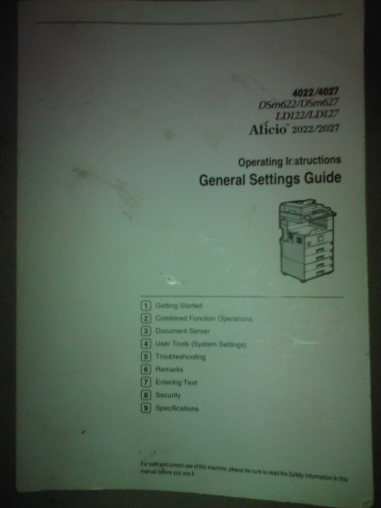Genuine Ricoh Aficio 4022/4027 General setting + Copy reference Manual